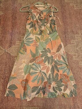 Etcetera belted sleeveless midi dress pastel tropical leaf ruffled size 0 NWOT
